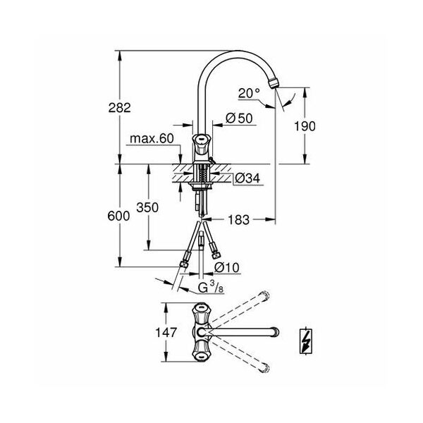 Grohe Costa 2 Griff Spültisch Armatur für offene Warmwasserbereiter