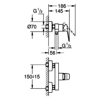 GROHE EH-Brausebatterie Cubeo 101824 Wandmontage chrom – Bild 5