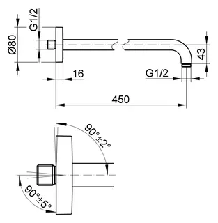 Keuco Brausearm Elegance 51688, Wandanschluss, 450 mm, Titanschwarz geb. – Bild 2