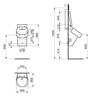 Laufen Absaugeurinal VAL 365x305x560 mLöcher f.Deckel H894282 spülrandlos weiß matt – Bild 2