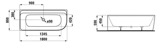 Laufen Badewanne MEDA 800x1800x590 Eckversion links Marbond weiß – Bild 3