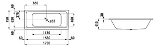 Laufen Einbau-Badewanne PRO S 1700x750x410 Stahl weiß – Bild 3