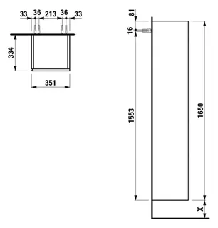 Laufen HS ALESSI 334x350x1650 1 Tür Scharn. rechts 4 Ablg. Griff links Eiche hell – Bild 2