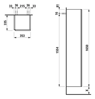 Laufen HS LANI 335x353x1650 1 Tür Scharn. rechts 4 Ablg. integ. Griffleiste Multicolor – Bild 2