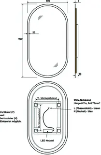 sanibel Leuchtspiegel LED-EP1 EllipseA25 mit satiniertem Lichtstreifen 500x900mm – Bild 3