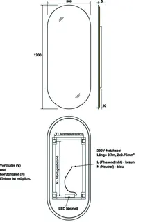 sanibel Leuchtspiegel LED-EP2 Ellipse A25 m. indirekter Beleuchtung 500x1200mm – Bild 3