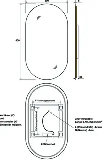 sanibel Leuchtspiegel LED-EP2 Ellipse A25 m. indirekter Beleuchtung 500x900mm – Bild 3