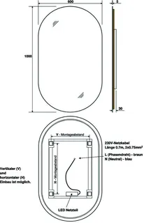 sanibel Leuchtspiegel LED-EP2 Ellipse A25 m. indirekter Beleuchtung 600x1000mm – Bild 3