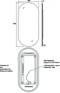 sanibel Leuchtspiegel LED-EP2 Ellipse A25 m. indirekter Beleuchtung 600x1300mm – Bild 3