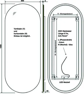 sanibel Leuchtspiegel LED-EP2 Ellipse A25 m. indirekter Beleuchtung 600x1500mm – Bild 3