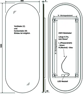 sanibel Leuchtspiegel LED-EP2 Ellipse A25 m. indirekter Beleuchtung 600x1600mm – Bild 3