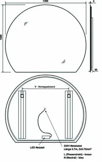 sanibel Leuchtspiegel LED-HR2 halbrund A25 m indirekter Beleuchtung 1200x1000mm – Bild 3