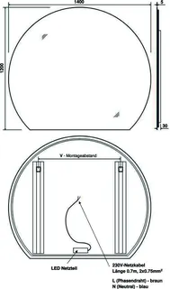 sanibel Leuchtspiegel LED-HR2 halbrund A25 m indirekter Beleuchtung 1400x1200mm – Bild 3