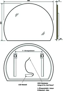 sanibel Leuchtspiegel LED-HR2 halbrund A25 m indirekter Beleuchtung 800x600mm – Bild 3