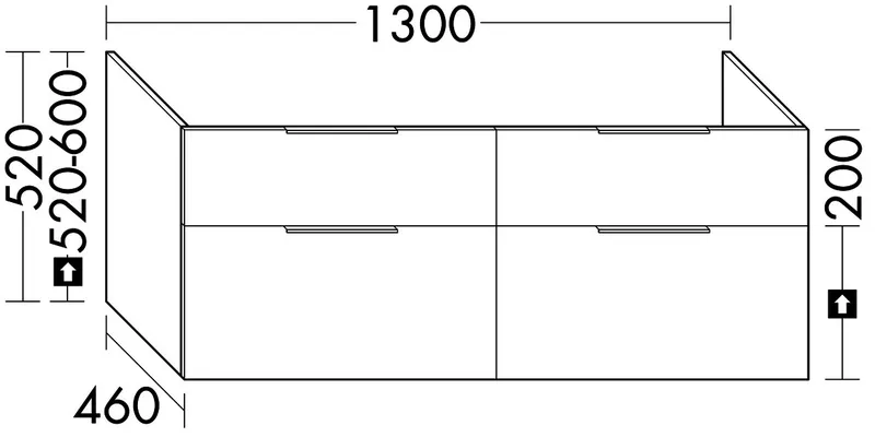 sanibel-DWT-Unterbau 2.0 FLEX WSDB130 bis 1300mm 2 Schubl/2 Auszüge Sonderanf.