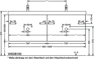sanibel-DWT-Unterbau 2.0 FLEX WSDB150 bis 1500mm 2 Schubl/2 Auszüge Sonderanf. – Bild 2