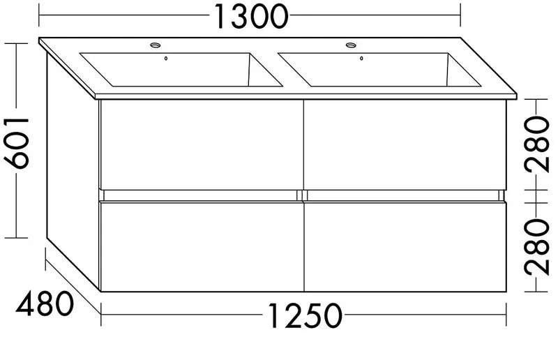 sanibel-DWT-Unterbau FLEX PLUS WYFI125 1250mm 2 Schubl/2 Auszüge Schilf Lack