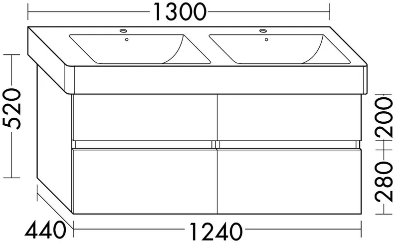 sanibel-DWT-Unterbau FLEX PLUS WYKB124 1240mm 2 Schubl/2 Auszüge EicheCashmere