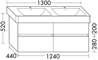 sanibel-DWT-Unterbau FLEX PLUS WYKB124 1240mm 2 Schubl/2 Auszüge Weiß Matt