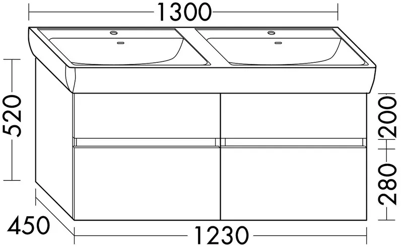 sanibel-DWT-Unterbau FLEX PLUS WYKP123 1230mm 2 Schubl/2 Auszüge Anthrazit Lack