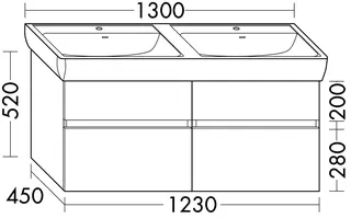 sanibel-DWT-Unterbau FLEX PLUS WYKP123 1230mm 2 Schubl/2 Auszüge Basaltgrau