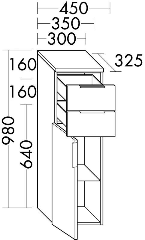 sanibel-Mittelschrank 2.0 FLEX UHIG045L links 450x980mm Eiche Caramel