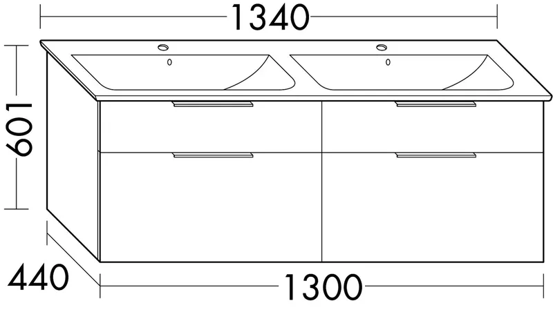 sanibel-Waschtisch-Unterbau 2.0 FLEX SFQQ130 1300mm 2 Schubl/2 Auszüge Eiche Caramel
