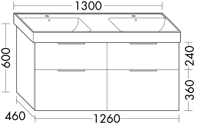 sanibel-Waschtisch-Unterbau 2.0 FLEX SGXC126 1260mm 2 Schubl/2 Auszüge Eiche Caramel