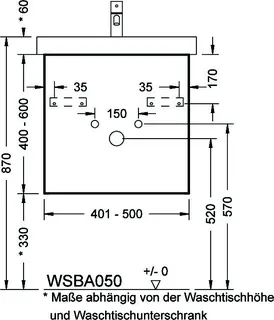 sanibel-Waschtisch-Unterbau 2.0 FLEX WSBA050 bis 500mm breit 1 Auszug Sonderanfert. – Bild 2