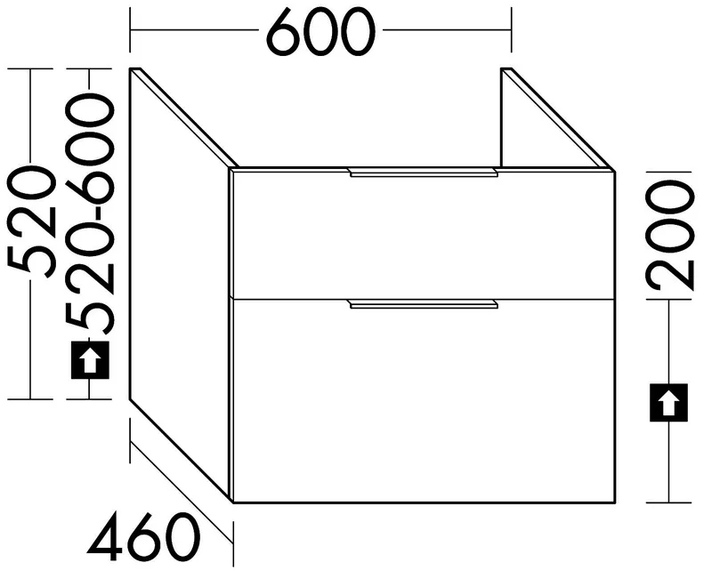 sanibel-Waschtisch-Unterbau 2.0 FLEX WSDA060 bis 600mm breit Schubl/Auszug Sonderanf.