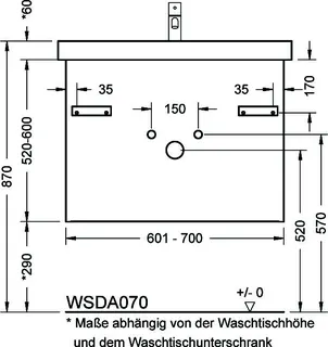 sanibel-Waschtisch-Unterbau 2.0 FLEX WSDA070 bis 700mm breit Schubl/Auszug Sonderanf. – Bild 2