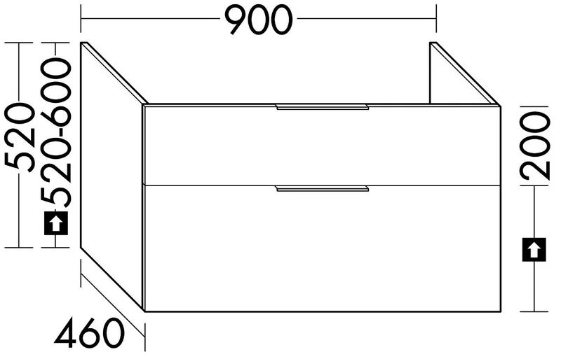 sanibel-Waschtisch-Unterbau 2.0 FLEX WSDA090 bis 900mm breit Schubl/Auszug Sonderanf.