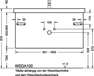 sanibel-Waschtisch-Unterbau 2.0 FLEX WSDA100 bis 1000mm breit Schubl/Auszug Sonderanf – Bild 2
