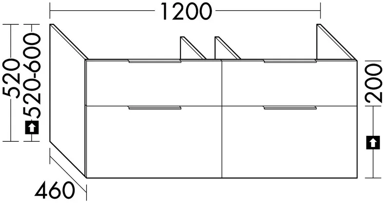 sanibel-Waschtisch-Unterbau 2.0 FLEX WSDC120 bis 1200mm 2 Schubl/2 Auszüge Sonderanf.