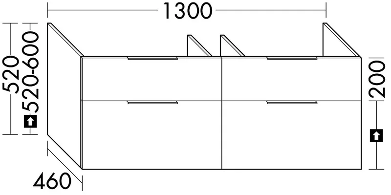 sanibel-Waschtisch-Unterbau 2.0 FLEX WSDC130 bis 1300mm 2 Schubl/2 Auszüge Sonderanf.