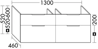 sanibel-Waschtisch-Unterbau 2.0 FLEX WSDC130 bis 1300mm 2 Schubl/2 Auszüge Sonderanf.