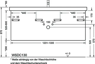 sanibel-Waschtisch-Unterbau 2.0 FLEX WSDC130 bis 1300mm 2 Schubl/2 Auszüge Sonderanf. – Bild 2