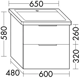 sanibel-Waschtisch-Unterbau 2.0 FLEX WVKT060 600mm breit Schubl/Auszug Eiche Caramel