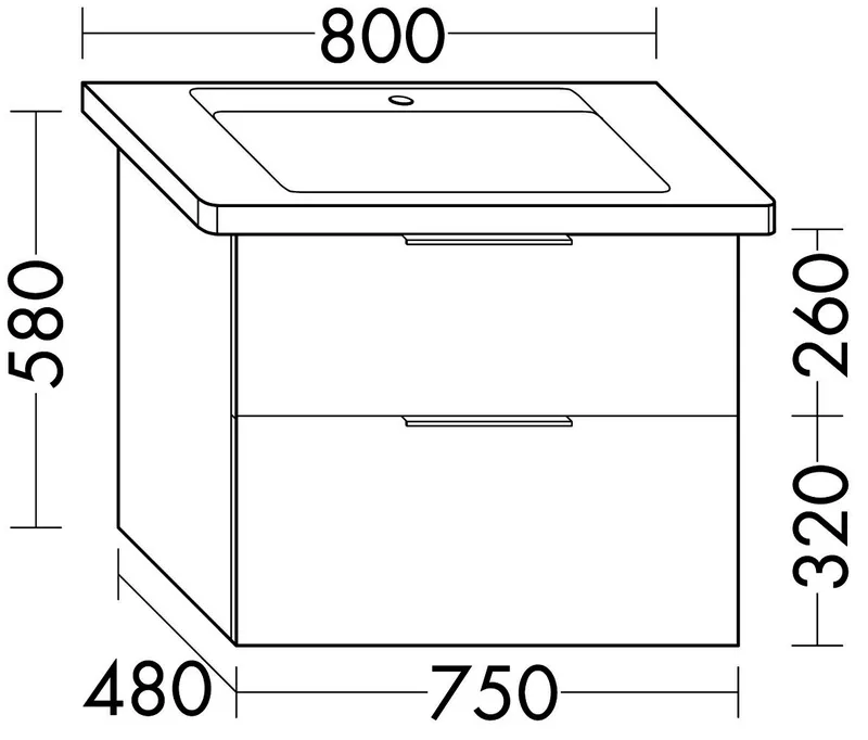 sanibel-Waschtisch-Unterbau 2.0 FLEX WVKT075 750mm breit Schubl/Auszug Eiche Caramel