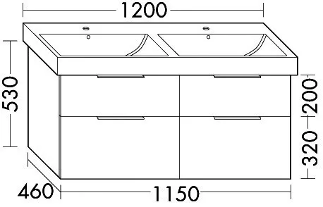 sanibel-Waschtisch-Unterbau 2.0 FLEX WVLF115 1150mm 2 Schubl/2 Auszüge Eiche Caramel