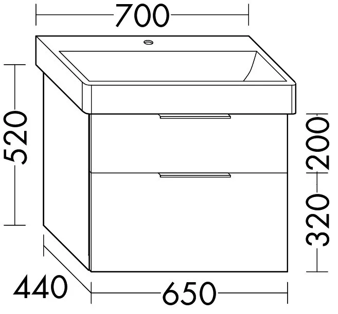 sanibel-Waschtisch-Unterbau 2.0 FLEX WVLL065 650mm breit Schubl/Auszug Eiche Caramel