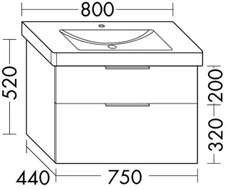 sanibel-Waschtisch-Unterbau 2.0 FLEX WVLN075 750mm breit Schubl/Auszug Eiche Caramel