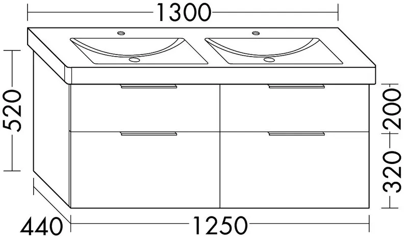 sanibel-Waschtisch-Unterbau 2.0 FLEX WVLN125 1250mm 2 Schubl/2 Auszüge Eiche Caramel