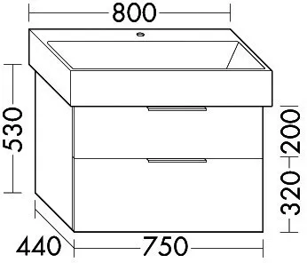 sanibel-Waschtisch-Unterbau 2.0 FLEX WVLS075 750mm breit Schubl/Auszug Eiche Caramel