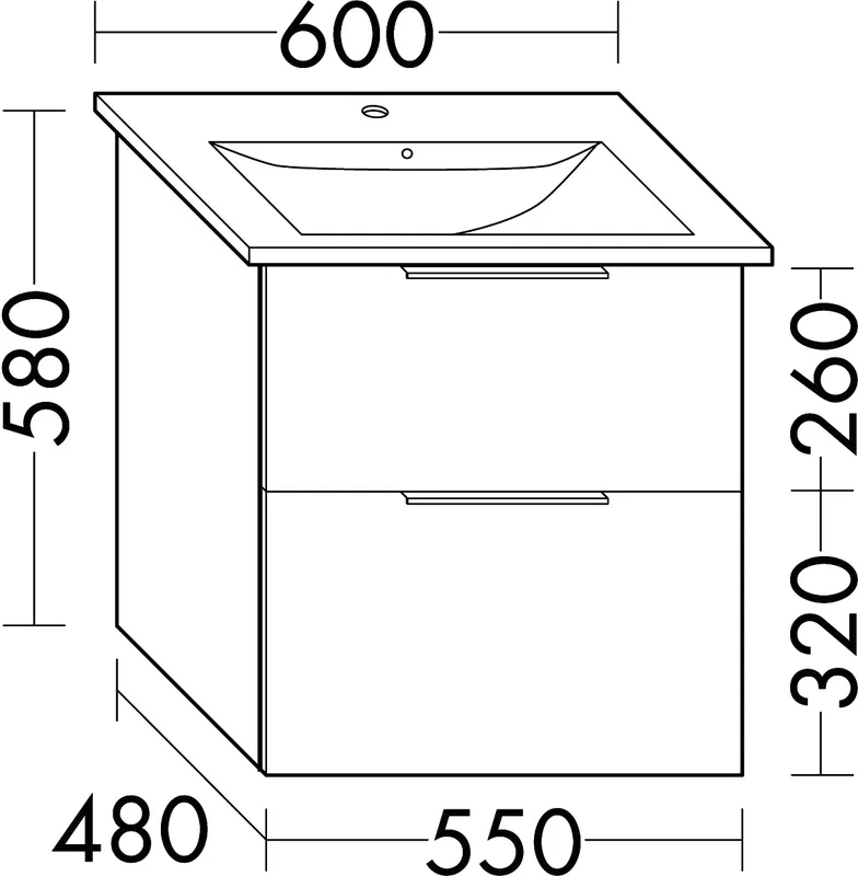 sanibel-Waschtisch-Unterbau 2.0 FLEX WVLV055 550mm breit Schubl/Auszug Eiche Caramel