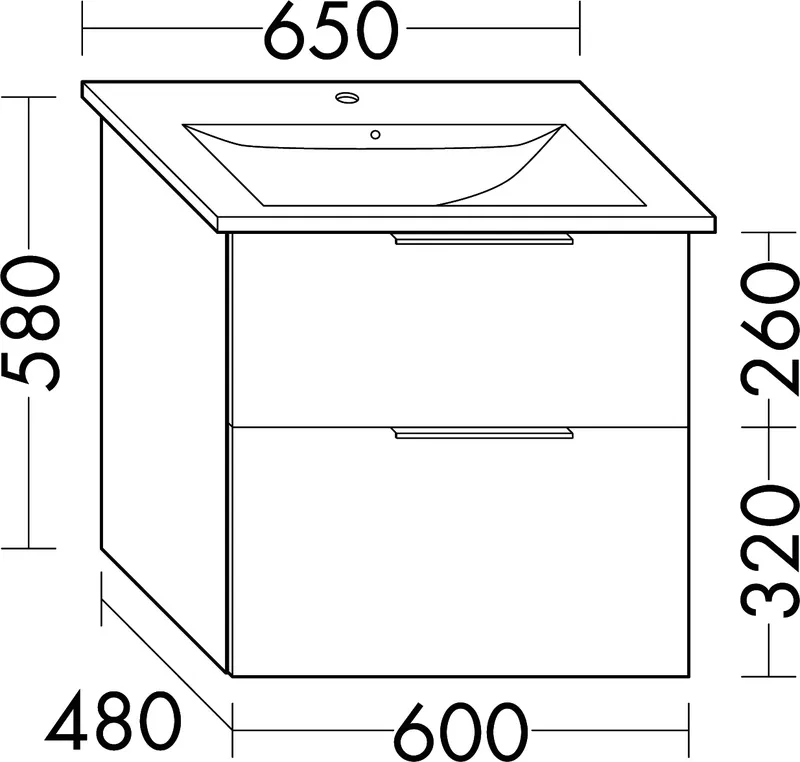 sanibel-Waschtisch-Unterbau 2.0 FLEX WVLV060 600mm breit Schubl/Auszug Eiche Caramel