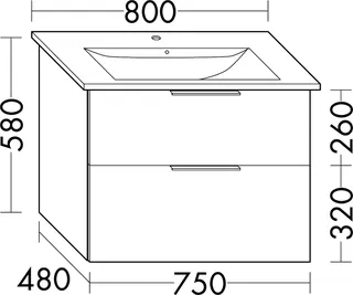 sanibel-Waschtisch-Unterbau 2.0 FLEX WVLV075 750mm breit Schubl/Auszug Eiche Caramel