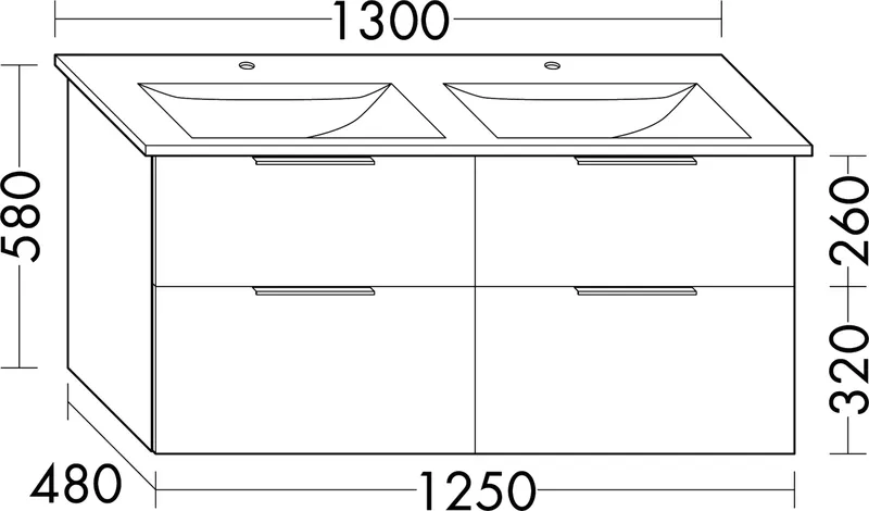 sanibel-Waschtisch-Unterbau 2.0 FLEX WVLV125 1250mm 2 Schubl/2 Auszüge Eiche Caramel