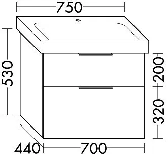 sanibel-Waschtisch-Unterbau 2.0 FLEX WVLZ070 700mm breit Schubl/Auszug Eiche Caramel