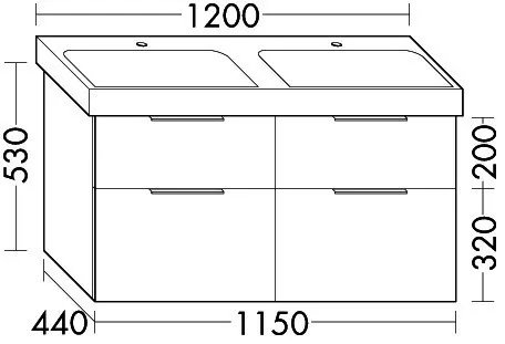 sanibel-Waschtisch-Unterbau 2.0 FLEX WVMA115 1150mm 2 Schubl/2 Auszüge Eiche Caramel